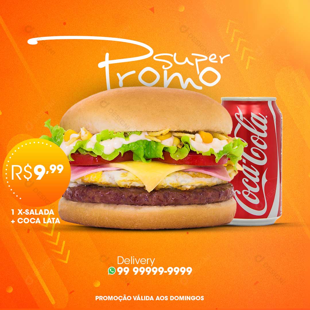 Hamburgueria X-Salada + Refrigerante Social Media PSD Editável