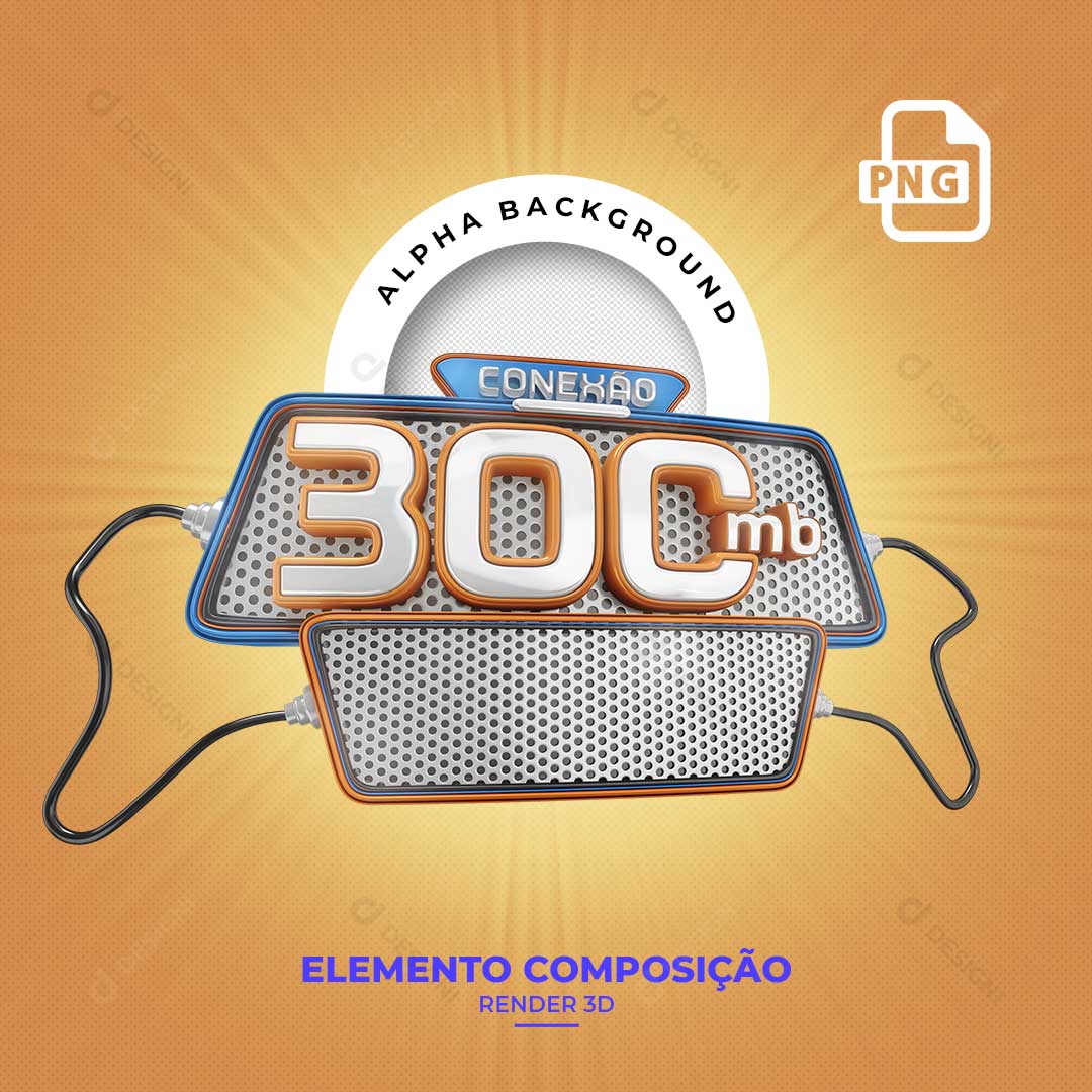 Internet Conexão de 300 MB Selo 3D PNG Transparente