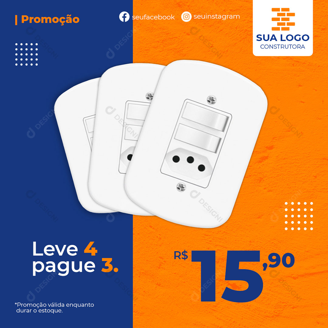 Materiais de Construção Interruptor Tomada Social Media PSD Editável