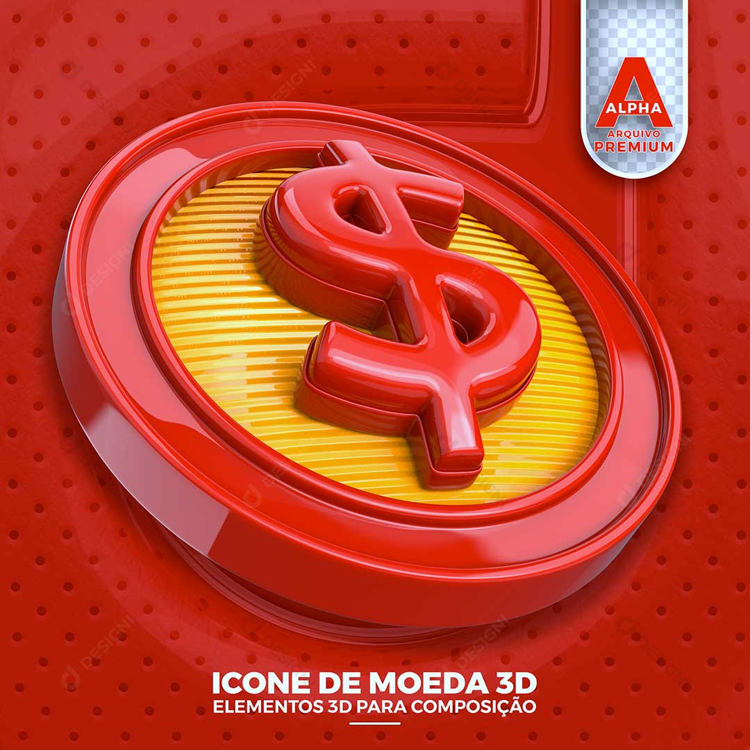 Cifrão 3D Elemento Para Composição PSD + PNG