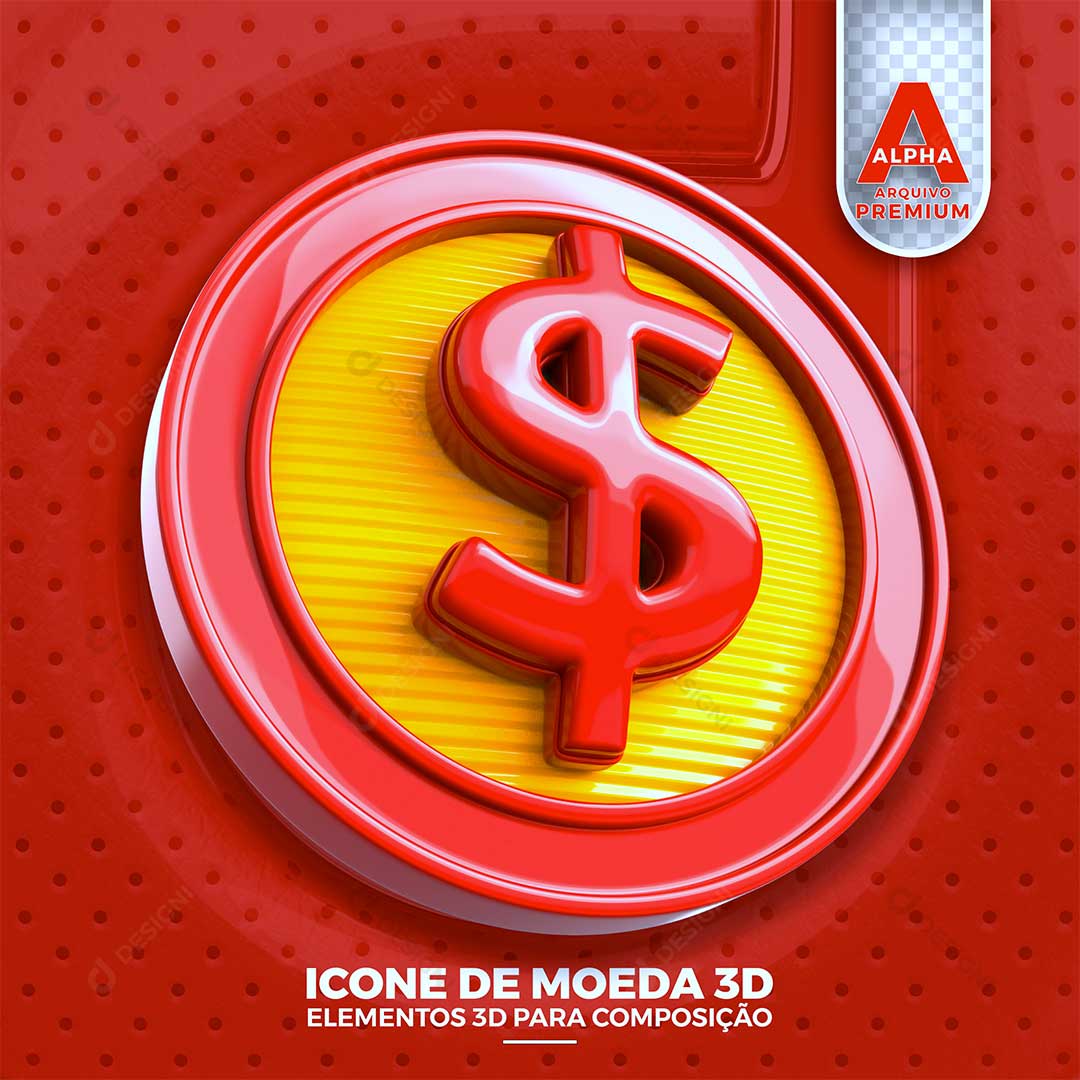 Ícone de Moeda 3D Elemento Para Composição PSD + PNG