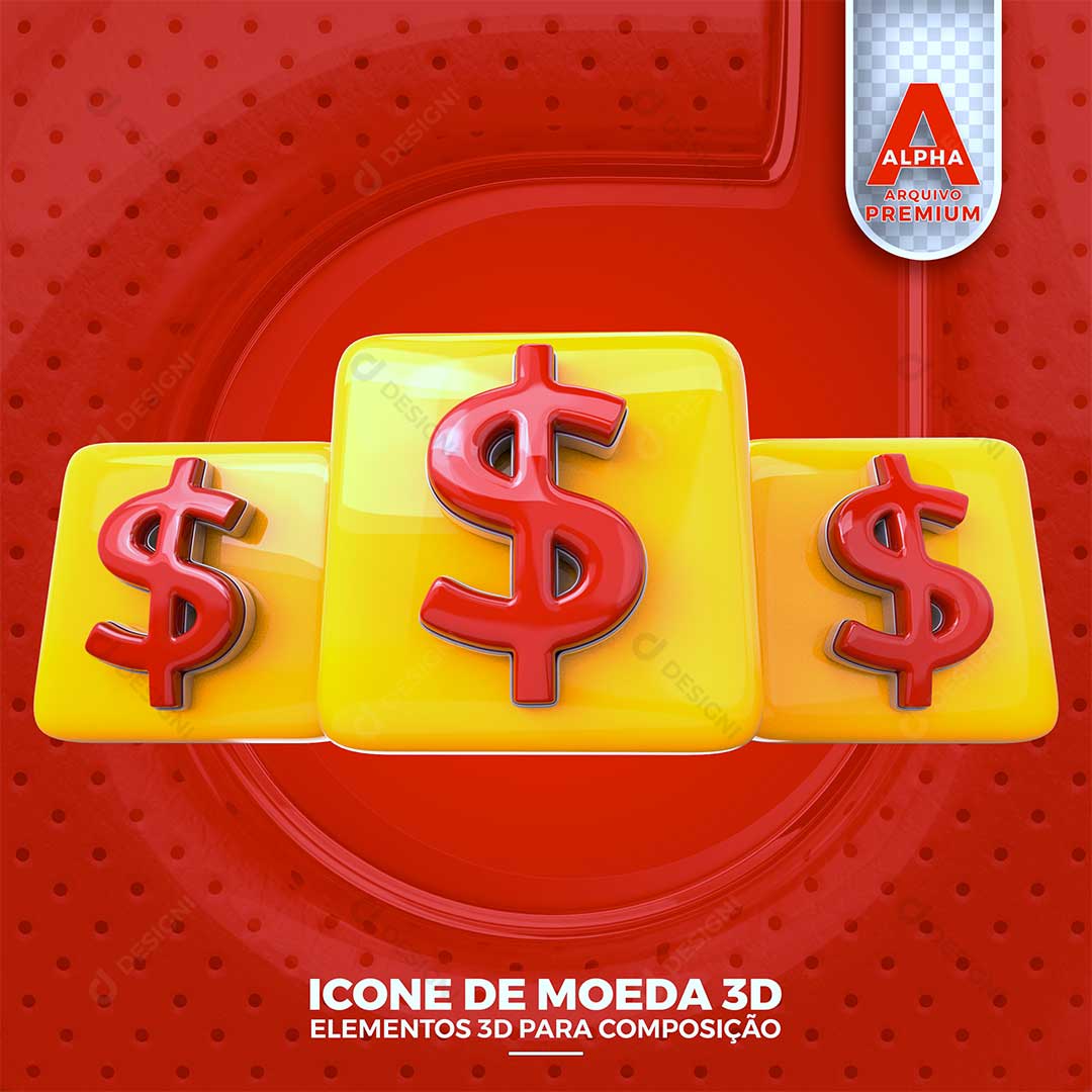 Ícone de Moeda 3D Elemento Para Composição PSD + PNG