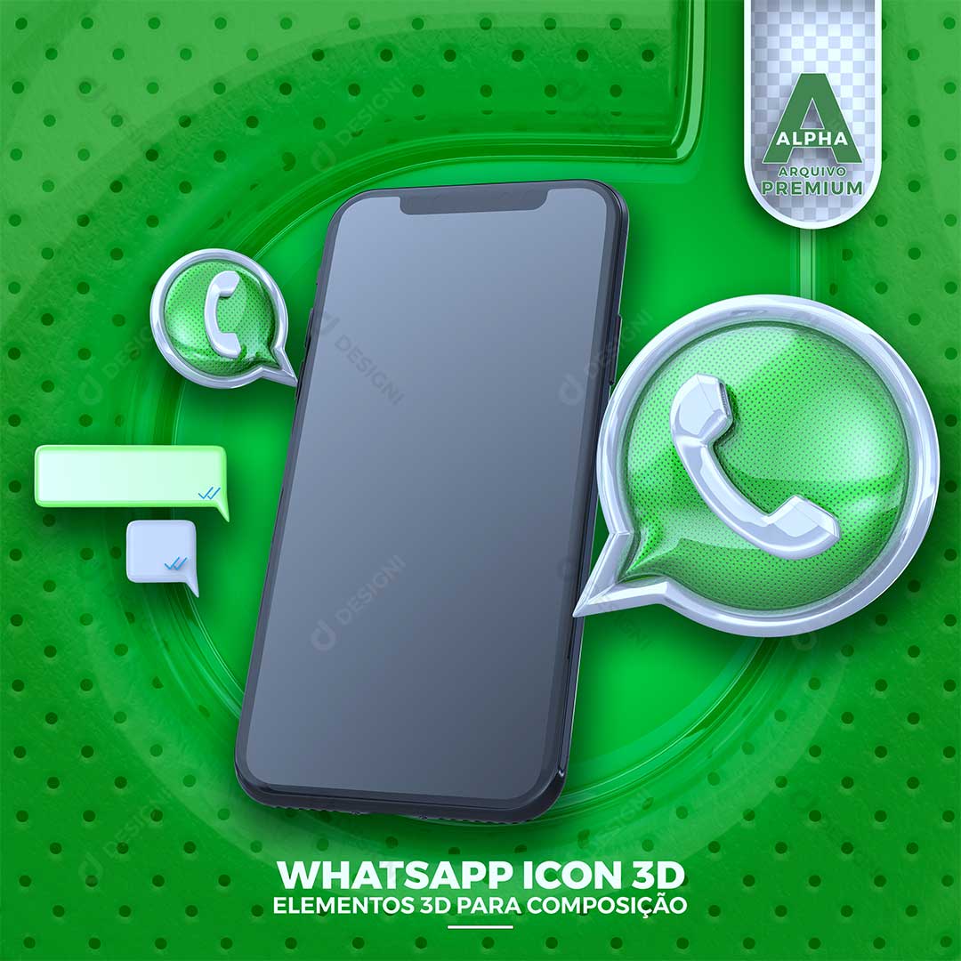 Celular 3D Whatsapp Elemento PSD + PNG