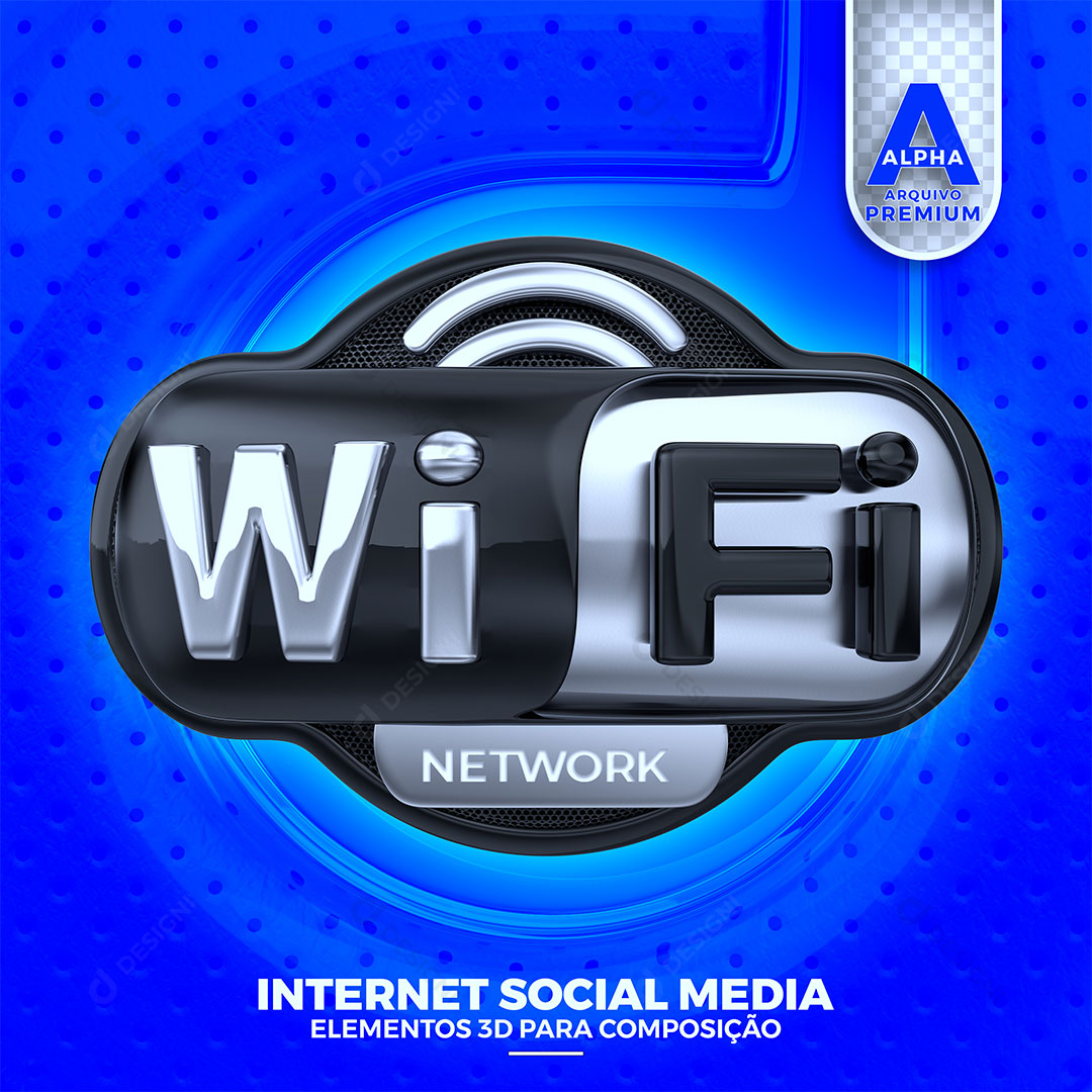 Wi-Fi Network Selo 3D Elemento Para Composição Texto Editável PSD + PNG