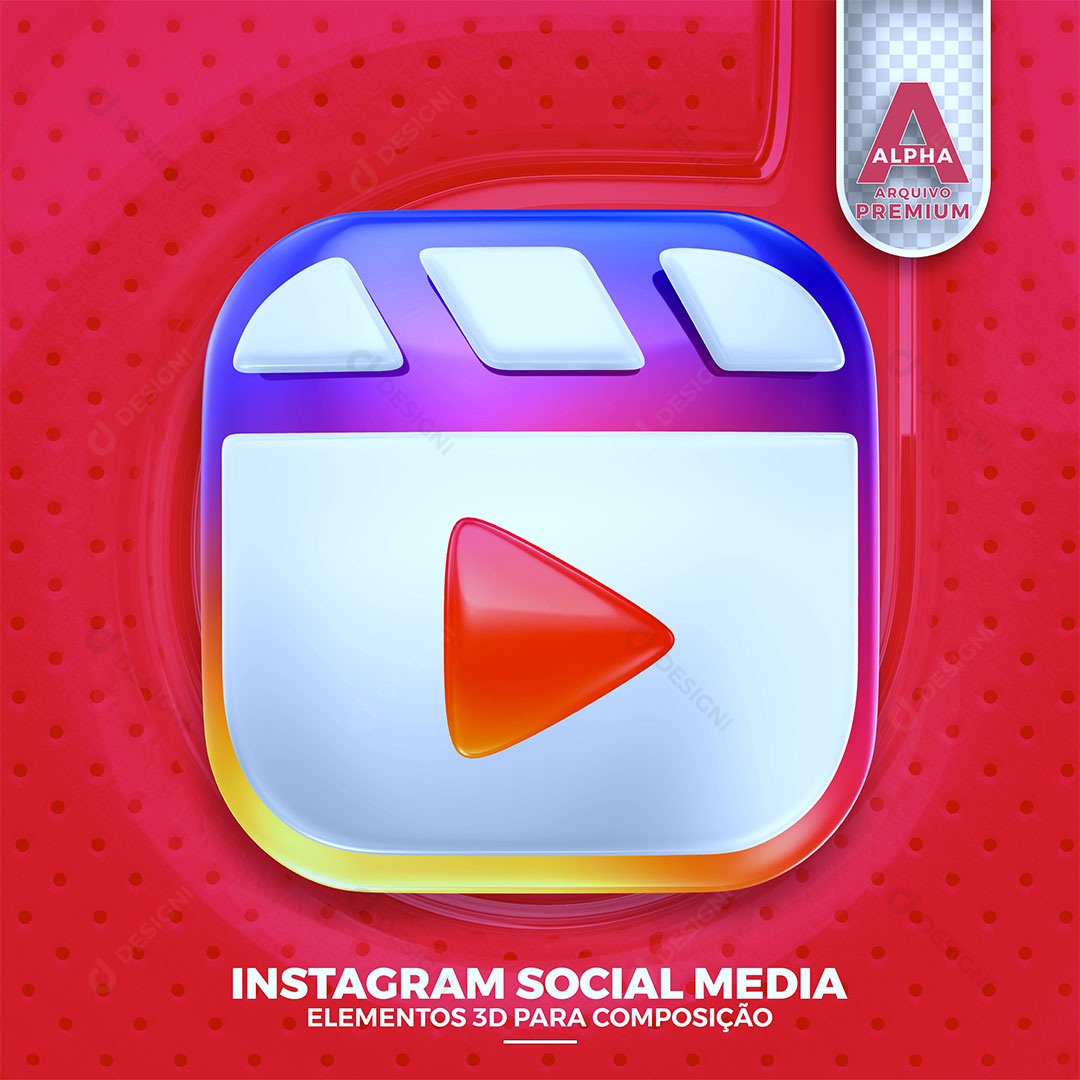 Instagram Ícone 3D Elemento Para Composição PSD + PNG Transparente