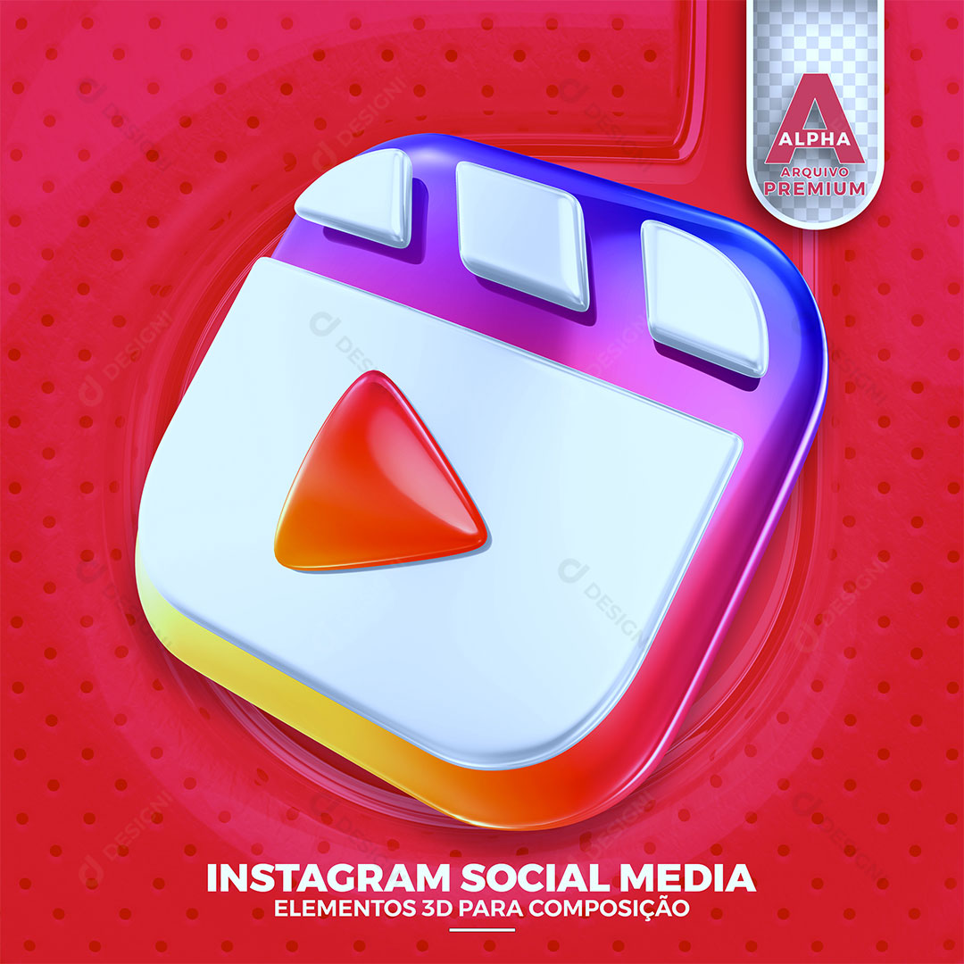 Instagram Ícone 3D Elemento Para Composição PSD + PNG Transparente