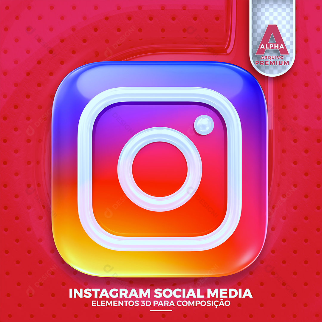 Instagram Ícone 3D Elemento Para Composição PSD + PNG Transparente