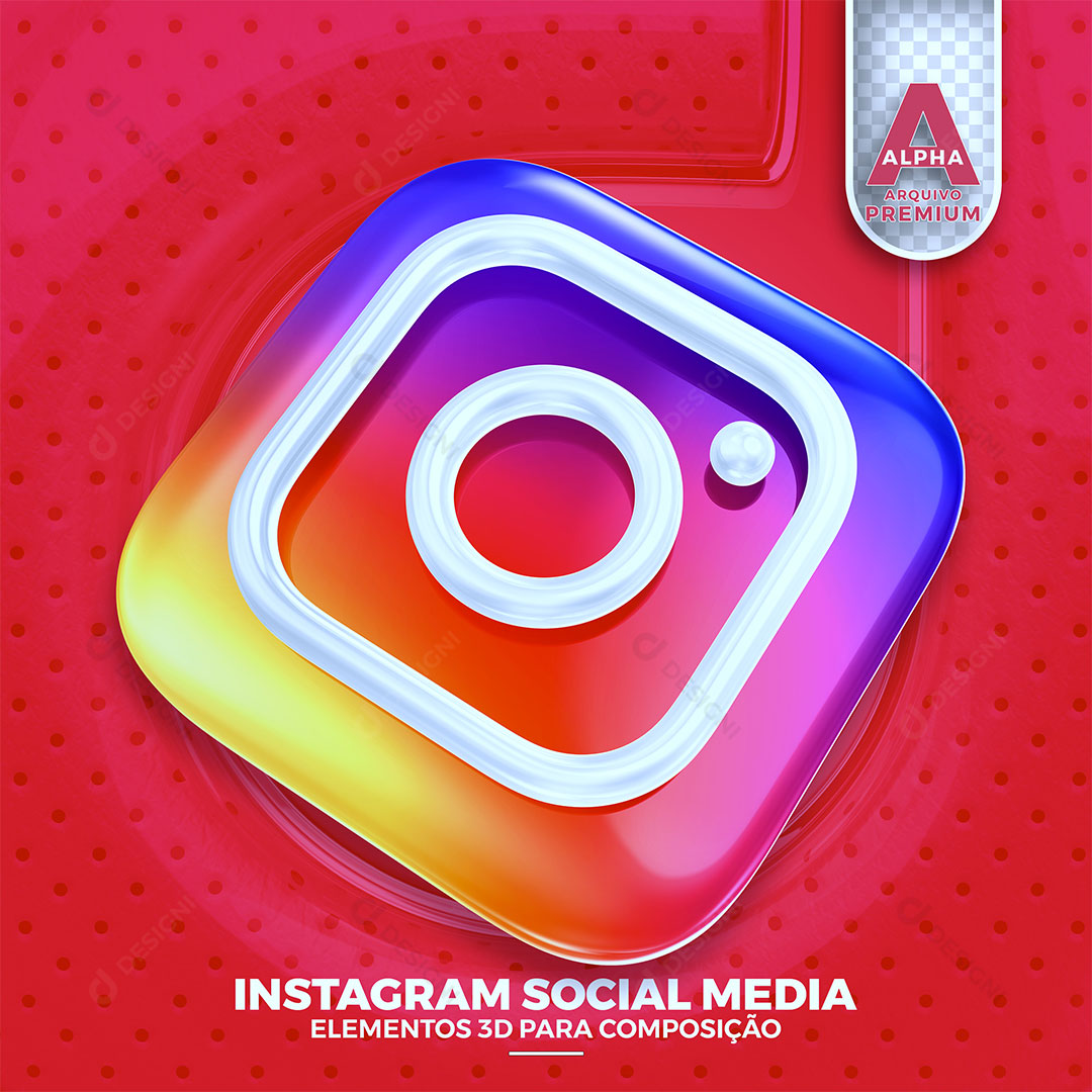 Instagram Ícone 3D Elemento Para Composição PSD + PNG Transparente