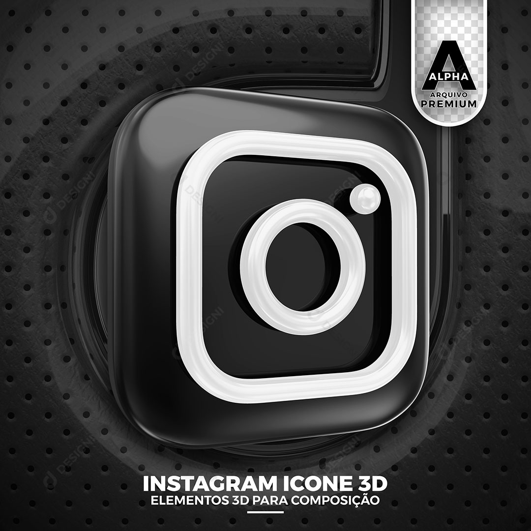 Ícone Instagram Elemento 3D Para Composição PSD + PNG Transparente