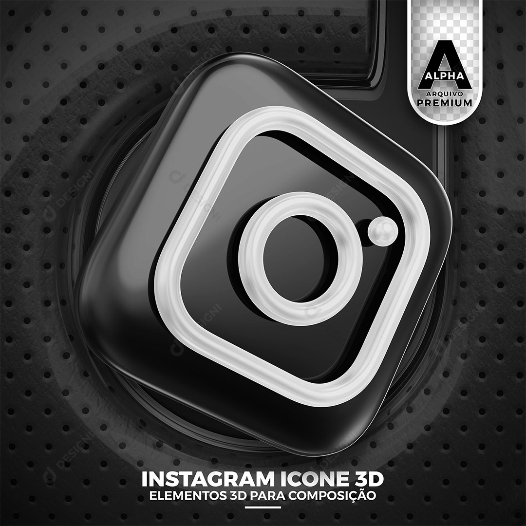 Ícone Instagram Elemento 3D Para Composição PSD + PNG Transparente