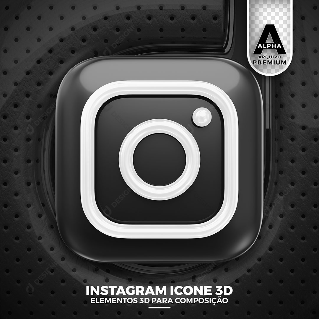 Instagram Ícone 3D Elemento Para Composição PSD + PNG Transparente