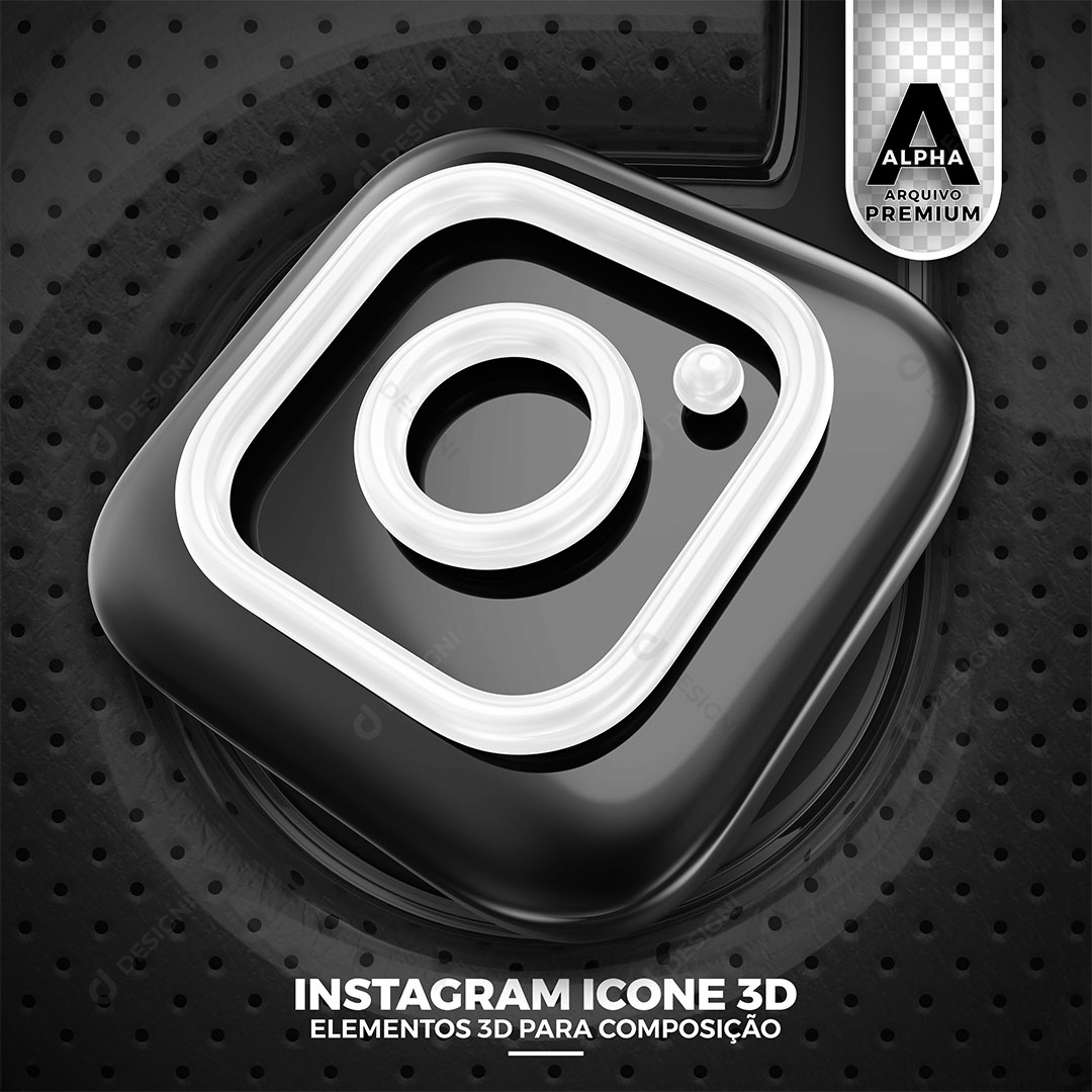 Instagram Ícone 3D Elemento Para Composição PSD + PNG Transparente