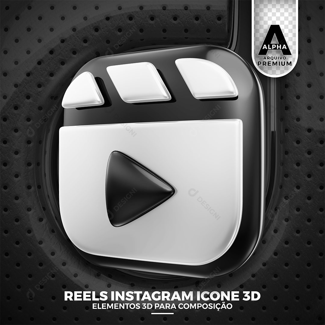 Reels Instagram Ícone 3D Elemento Para Composição PSD + PNG Transparente