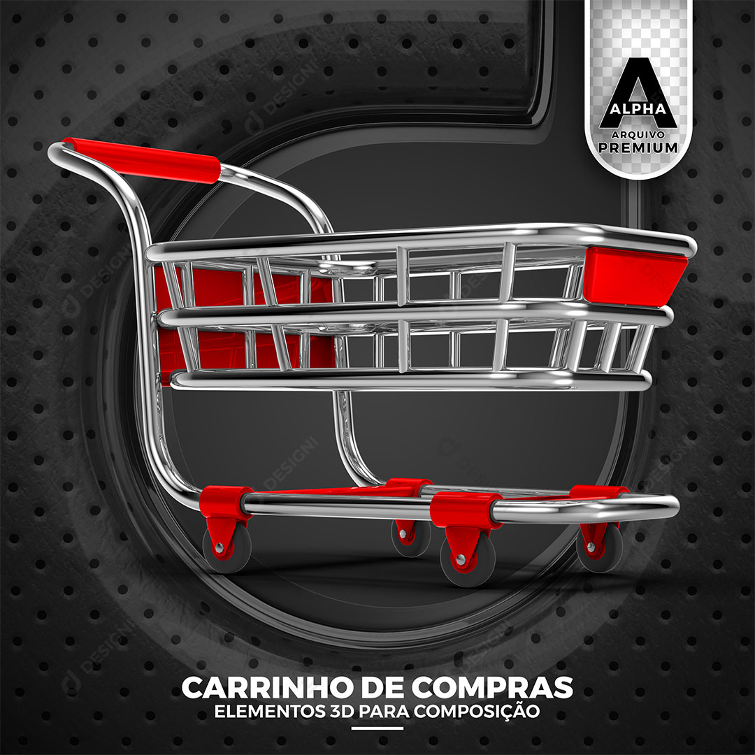 Carrinho de Compras Elemento 3D Para Composição PSD + PNG Transparente