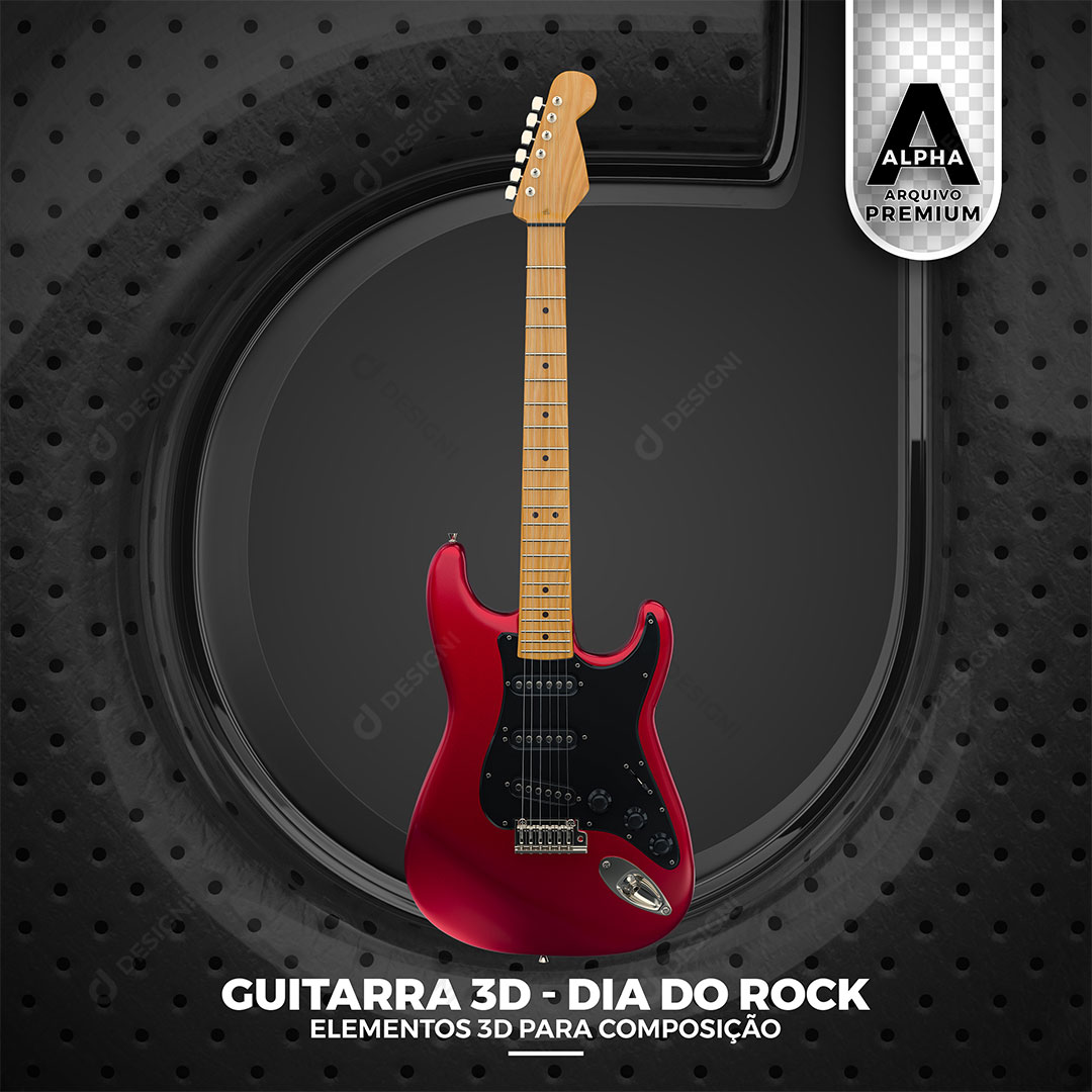 3D Guitar Day of Rock 3D Element For Compositing PSD + Transparent PNG