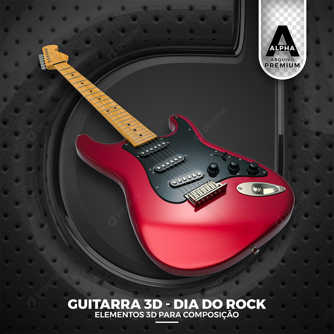 Guitarra 3D Dia do Rock Elemento 3D Para Composição PSD + PNG Transparente