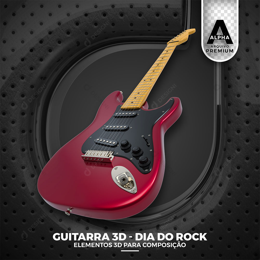 Guitarra 3D Dia do Rock Elemento 3D Para Composição PSD + PNG Transparente