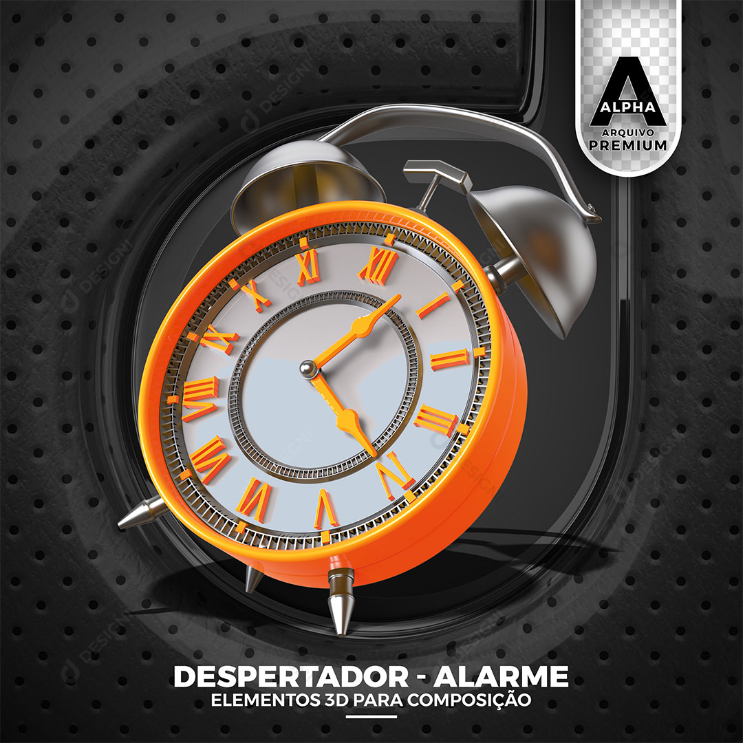 Relógio Despertador Alarme Elemento 3D PSD + PNG Transparente