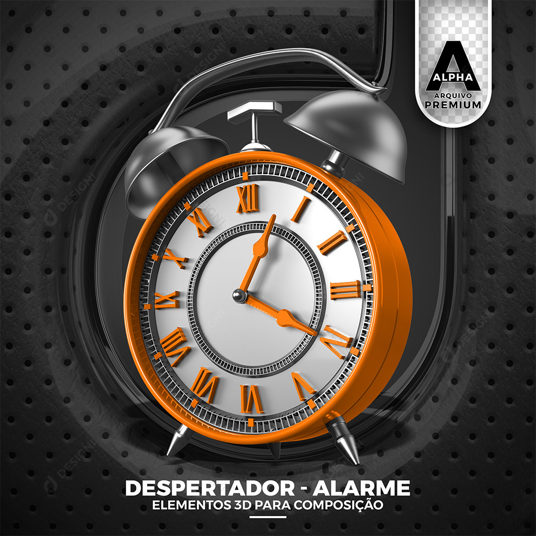 Relógio Despertador Alarme Elemento 3D PSD + PNG Transparente
