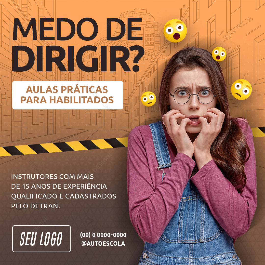 CNH Auto Escola Medo Dirigir Social Media PSD Editável