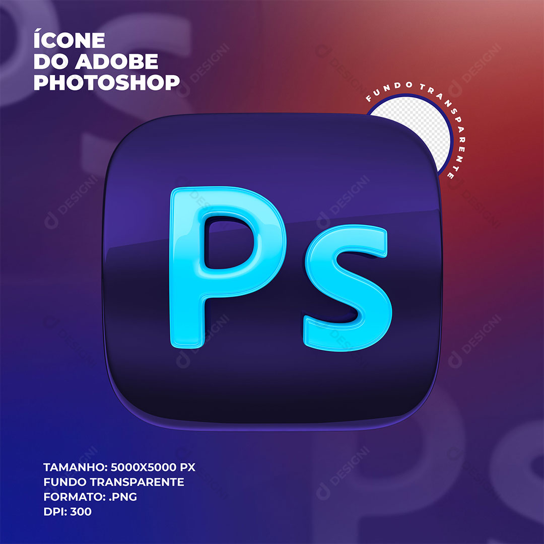 Ícone 3D PhotoShop PS Elemento Para Composição PSD + PNG Transparente