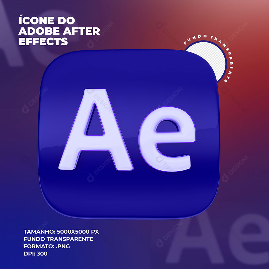 Ícone 3D After Effects AE Elemento Para Composição PSD + PNG Transparente