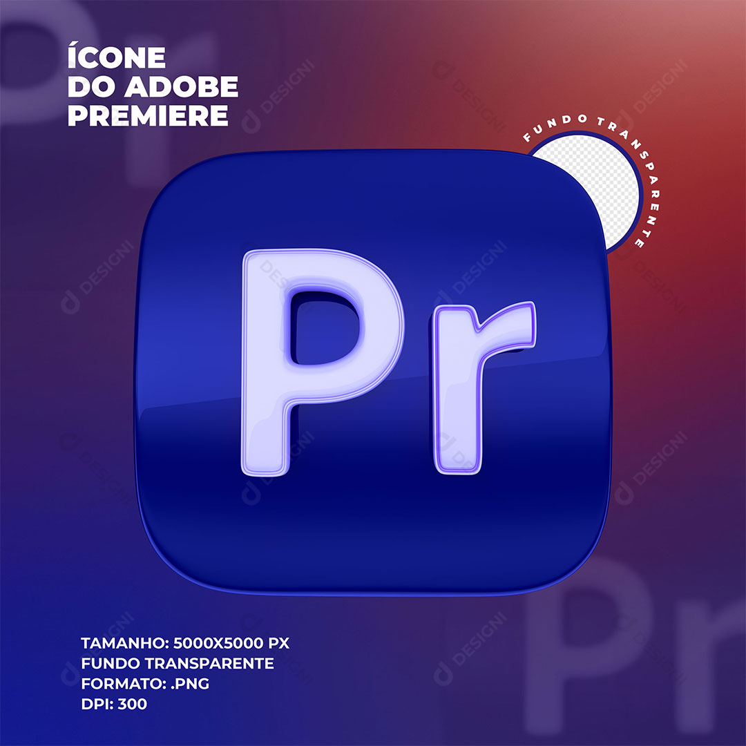 Ícone 3D Premiere PR AI Elemento Para Composição PSD + PNG Transparente