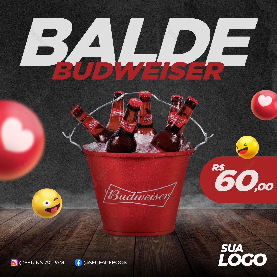 Distribuidora Balde Budweiser Bebida Social Media PSD Editável