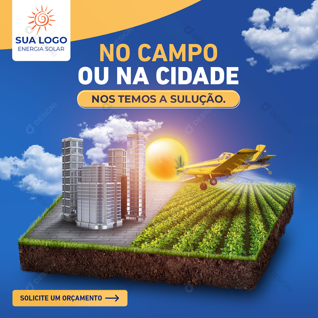Energia Solar No Campo ou Na Cidade Social Media  Post PSD Editável