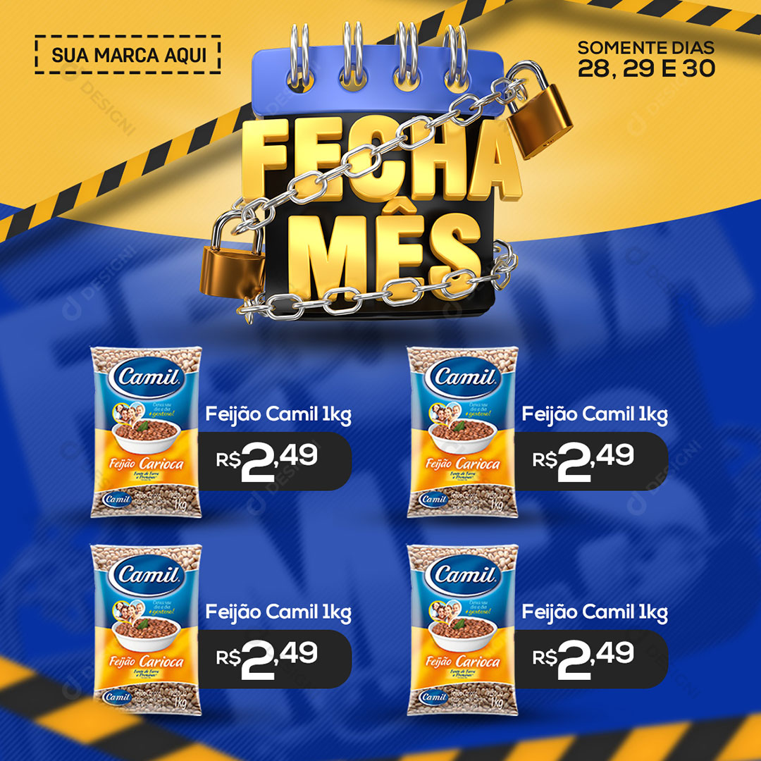 Social Media Fecha Mês Ofertas Supermercado PSD Editável