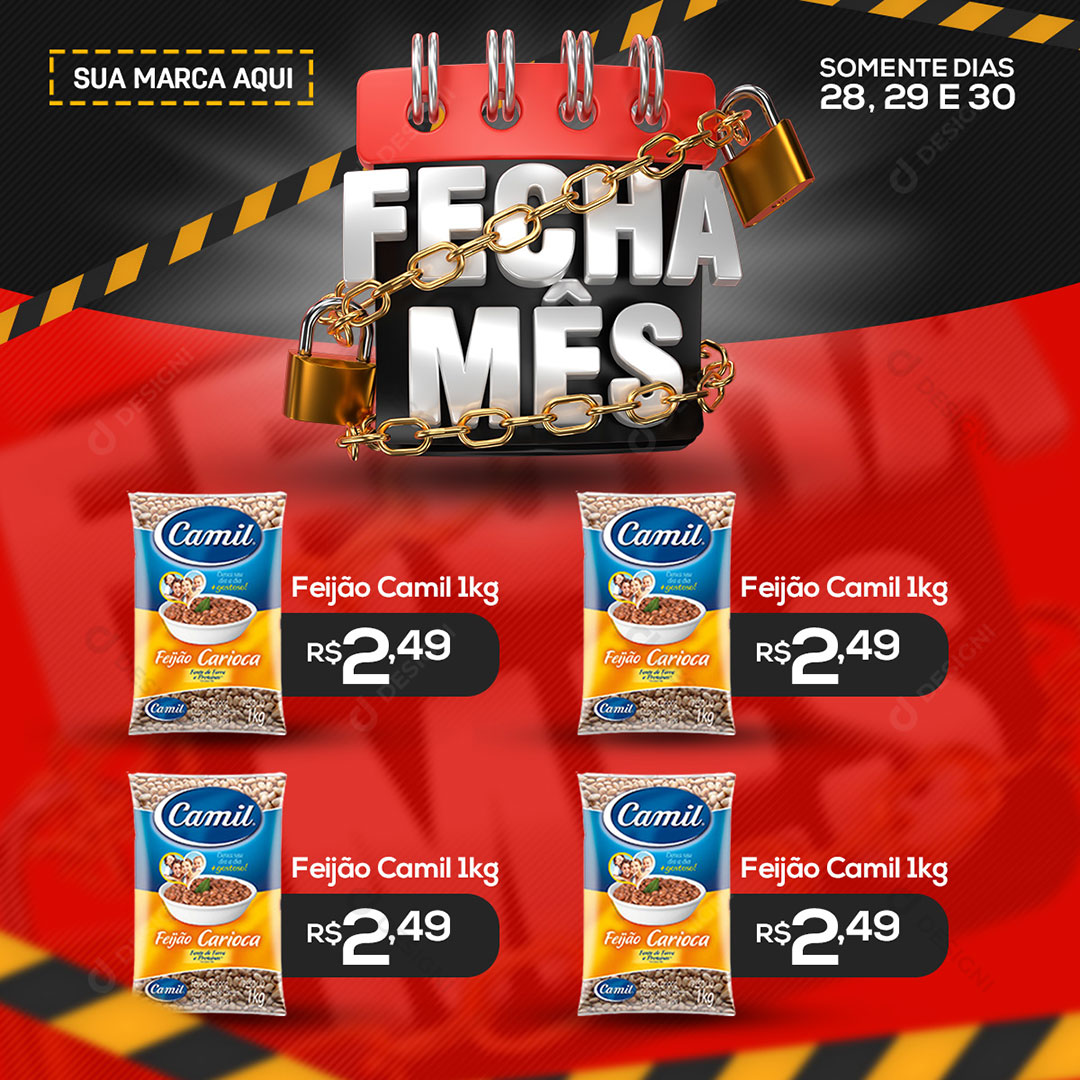 Fecha Mês Social Media Ofertas Supermercado PSD Editável