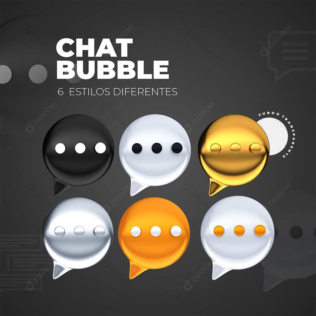 Ícone de Chat Elemento 3D Para Composição PSD + PNG Transparente
