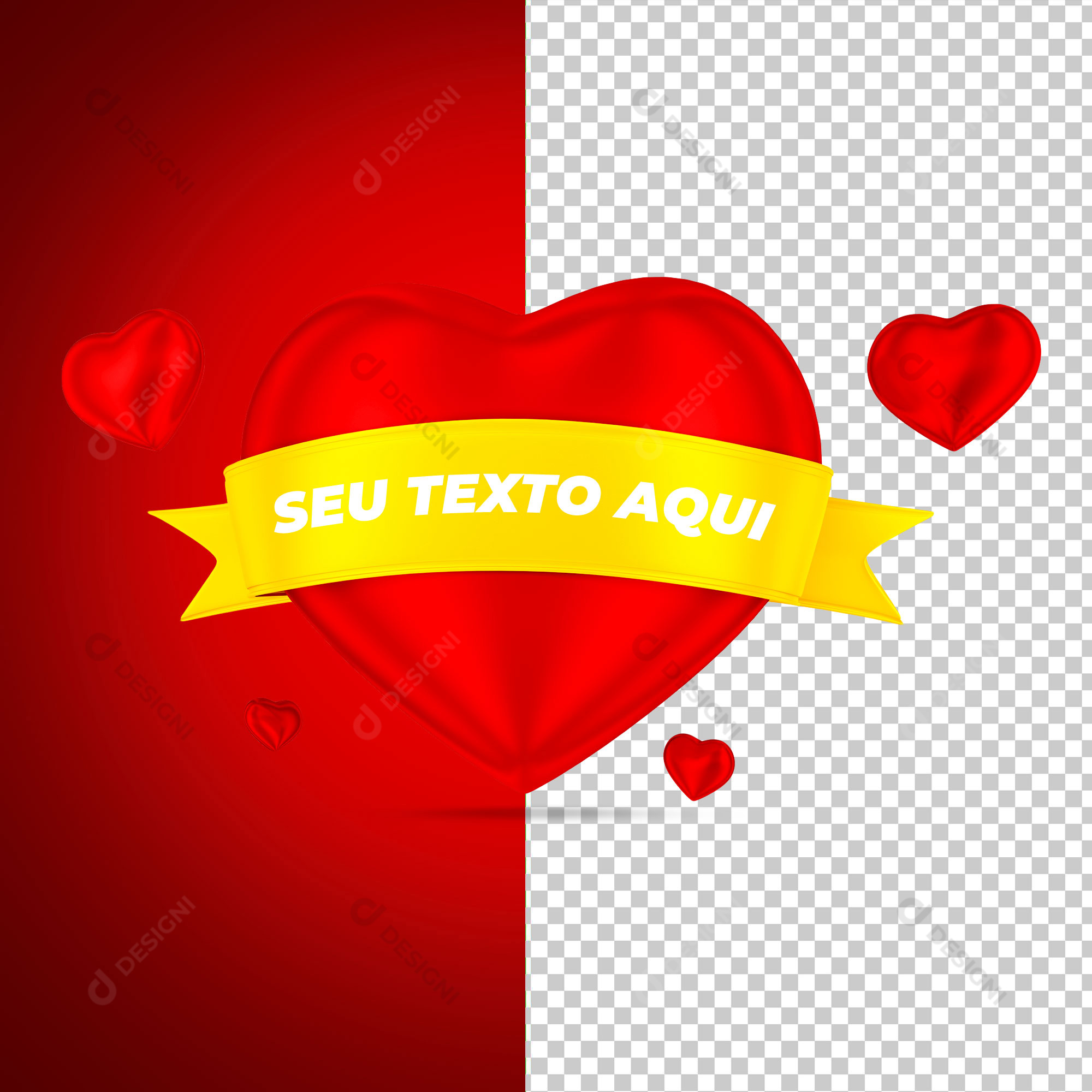 Selo Coração 3D PSD Texto Editável