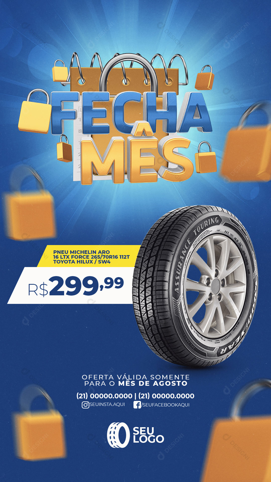 Story Fecha Mês Pneu Carro Social Media PSD Editável