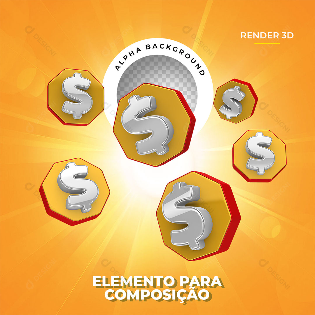 Cifrão $ Elemento 3D Para Composição PNG Transparente