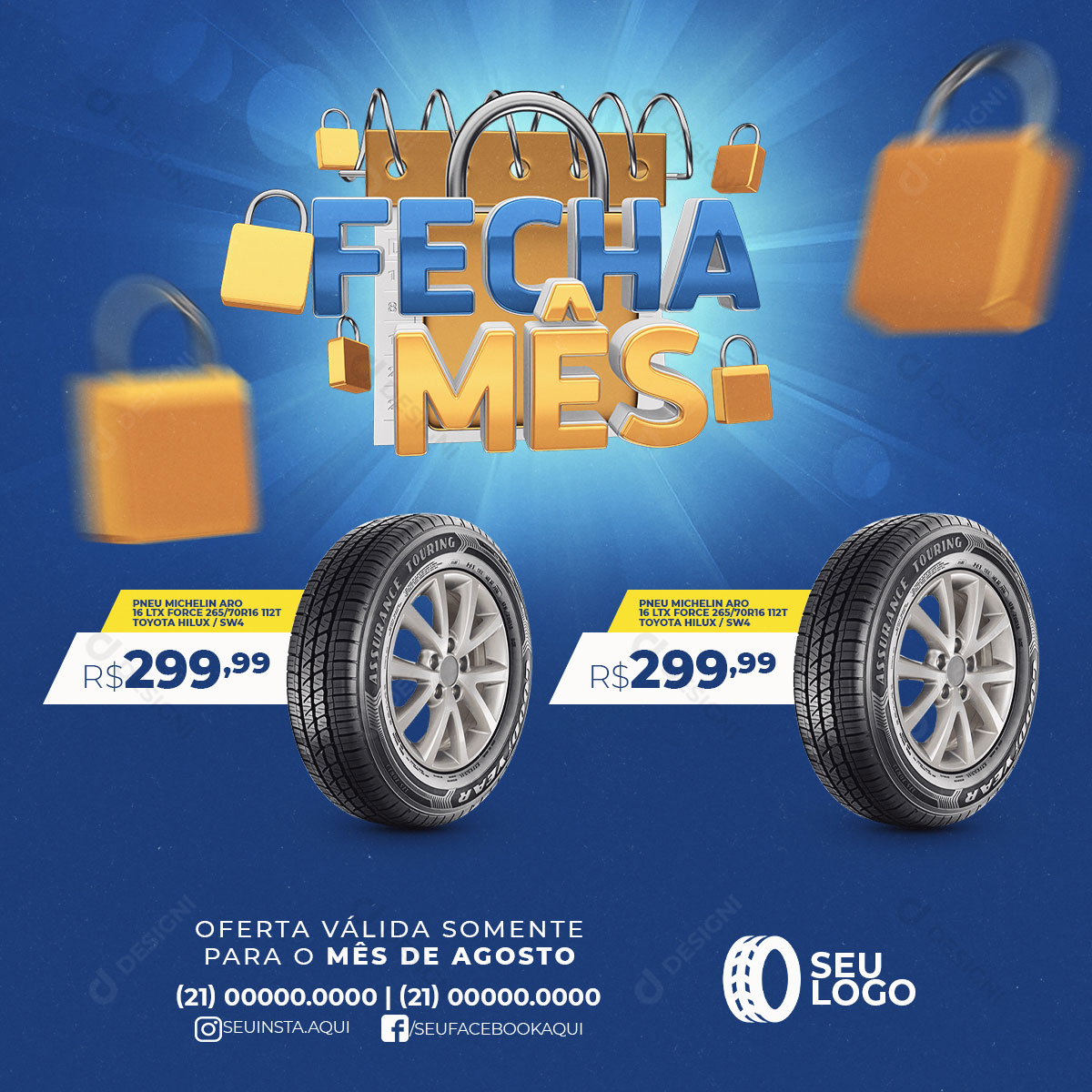 Fecha Mês Pneus Carro Social Media PSD Editável