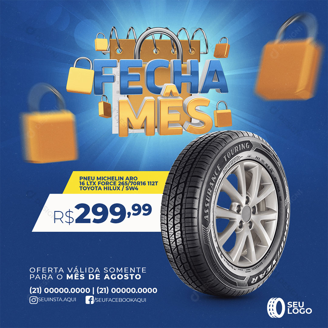 Fecha Mês Pneu Carro Social Media PSD Editável
