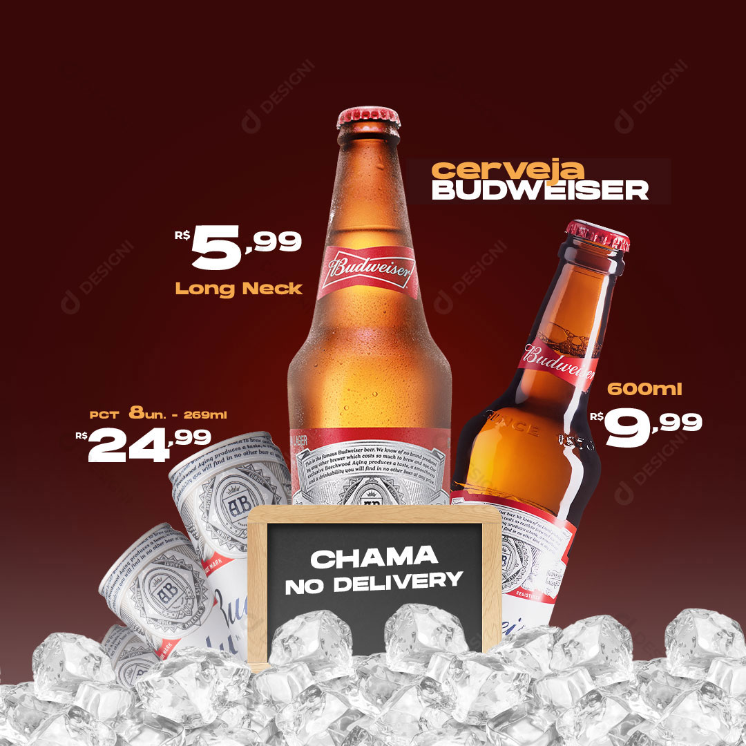 Distribuidora Budweiser Bebida Social Media PSD Editável