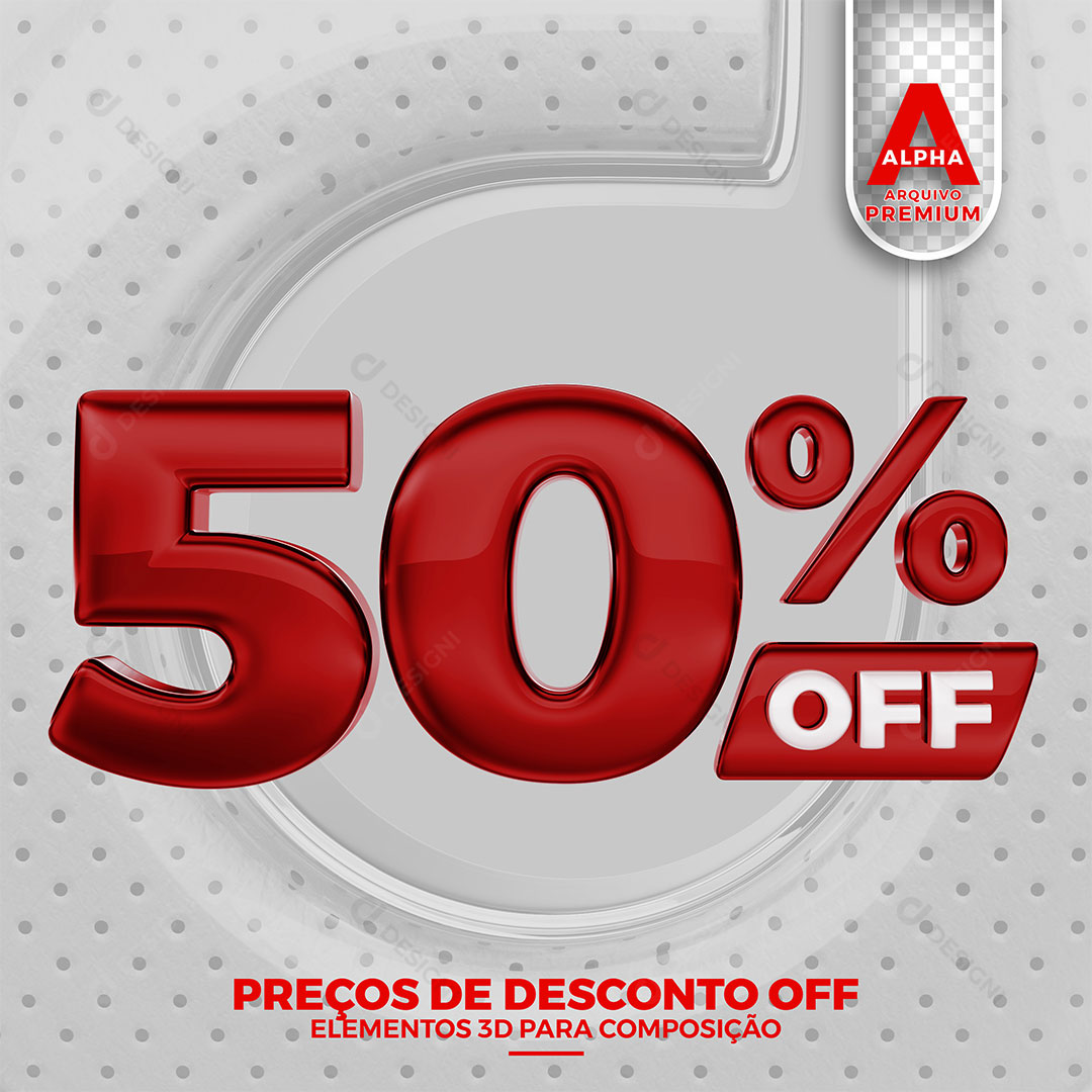 50% Off Texto 3D Para Composição PNG Transparente
