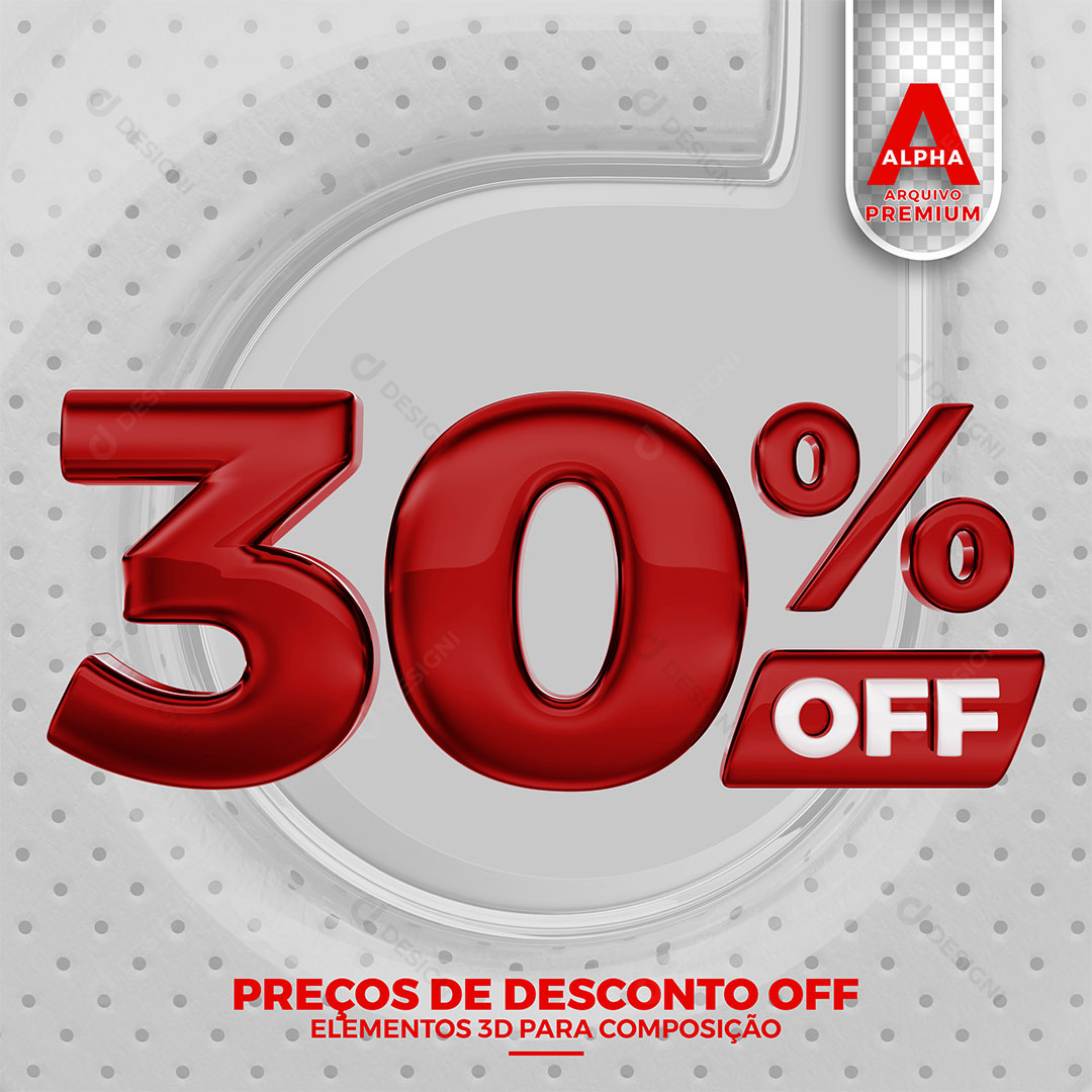 30% Off Texto 3D Para Composição PNG Transparente