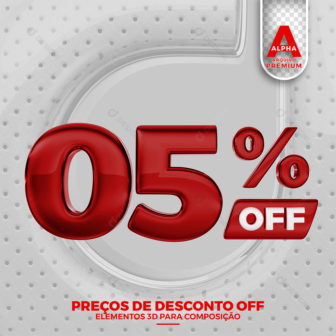 05% Off Texto 3D Para Composição PNG Transparente