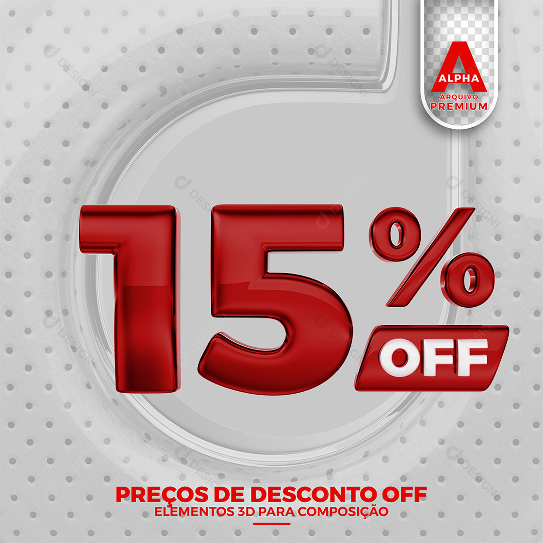 15% Off Texto 3D Para Composição PNG Transparente