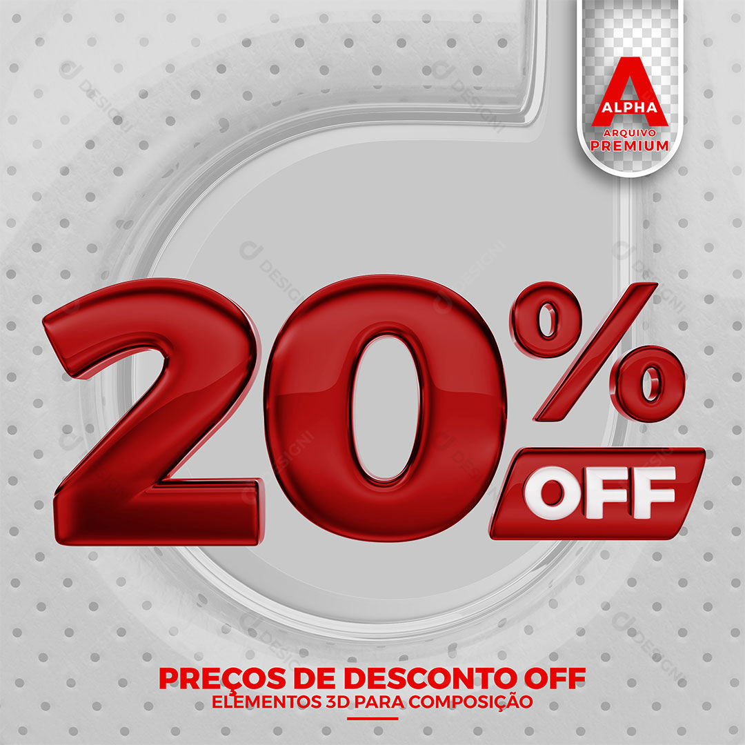 20% Off Texto 3D Para Composição PNG Transparente