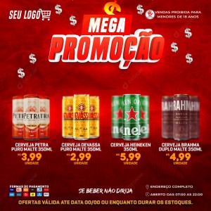 Distribuidora Mega Promoção Cerveja Bebidas Social Media PSD Editável