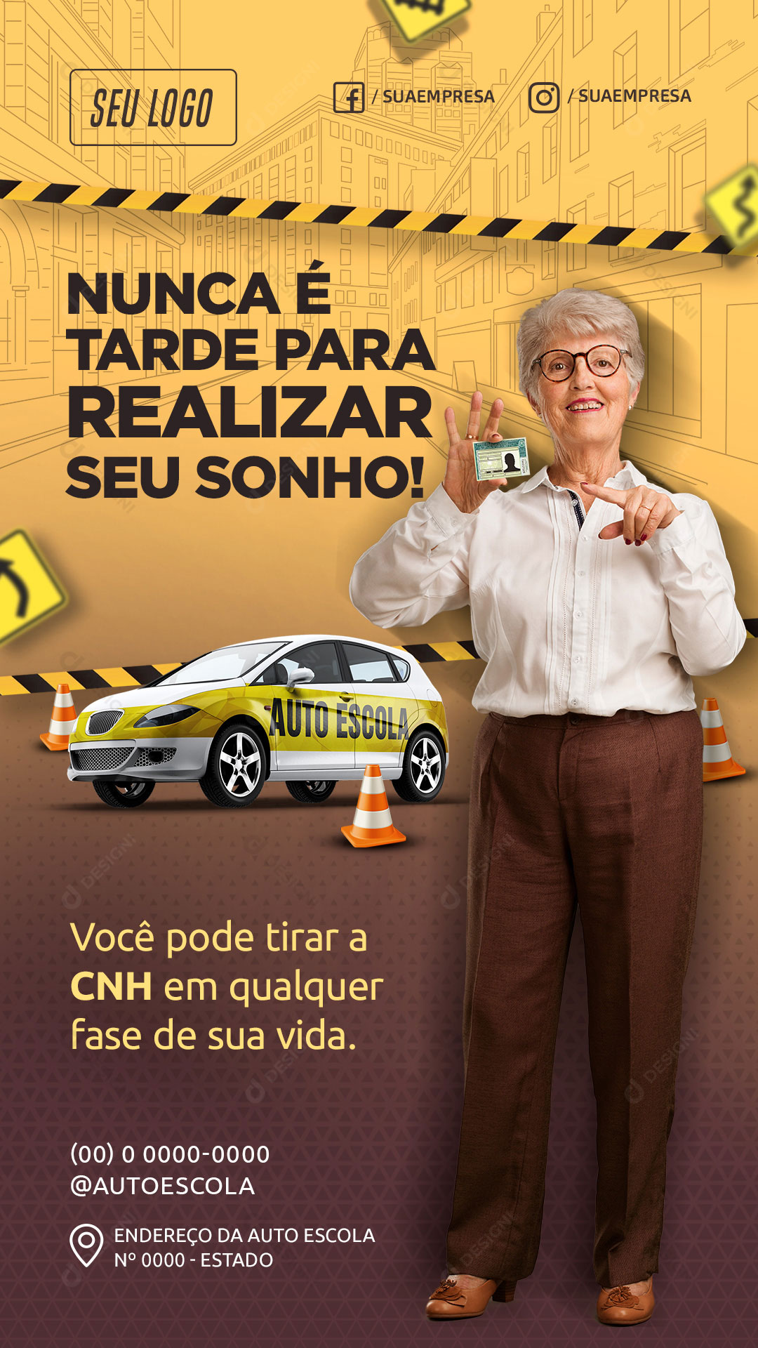 Story CNH Auto Escola Nunca é e Tarde Para Realizar Seu Sonho Social Media PSD Editável