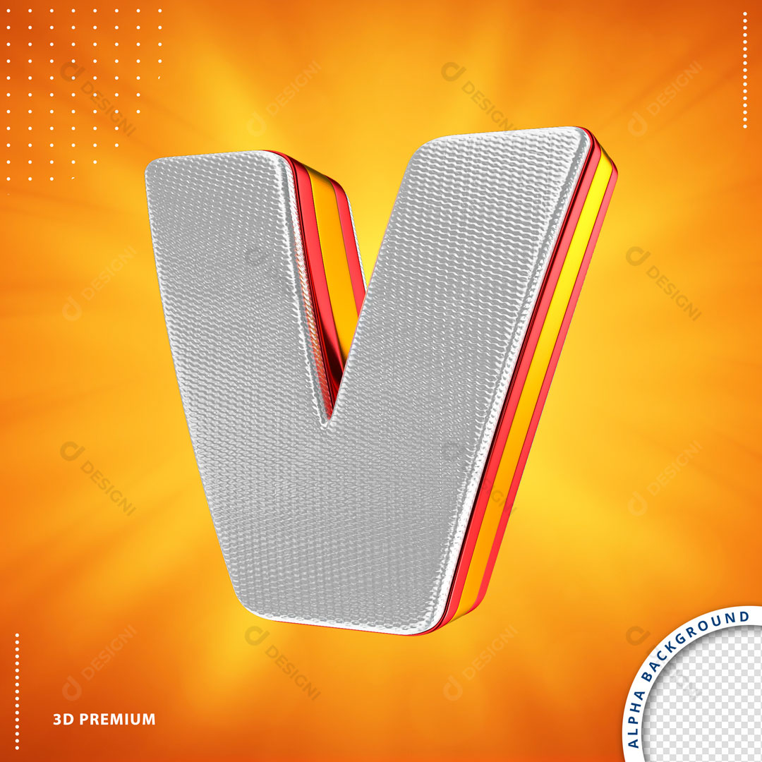 Alfabeto Letra V em 3D PSD