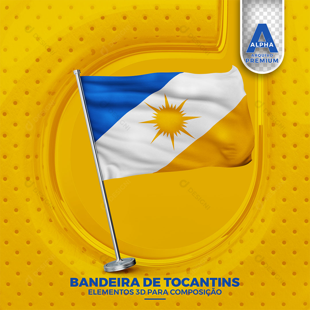 Bandeira do Estado de Tocantins Elemento 3D Para Composição PNG Transparente