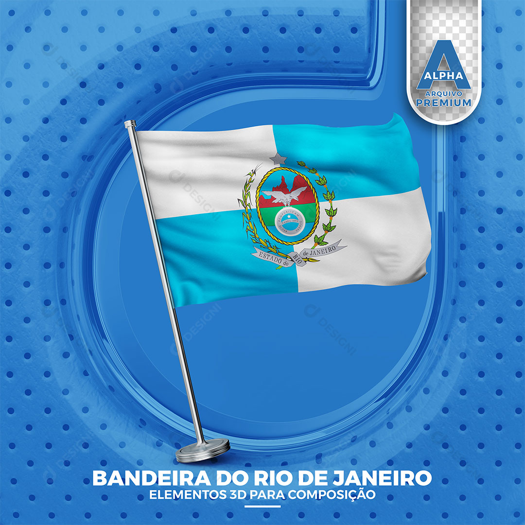 Bandeira do Rio de Janeiro Elemento 3D Para Composição PNG Transparente