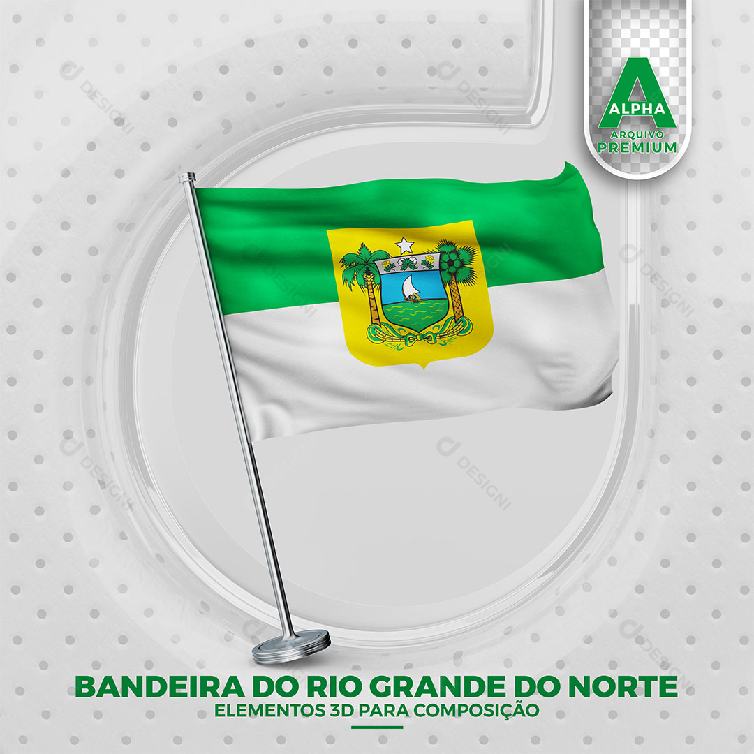 Bandeira do Rio Grande do Norte Elemento 3D Para Composição PNG Transparente