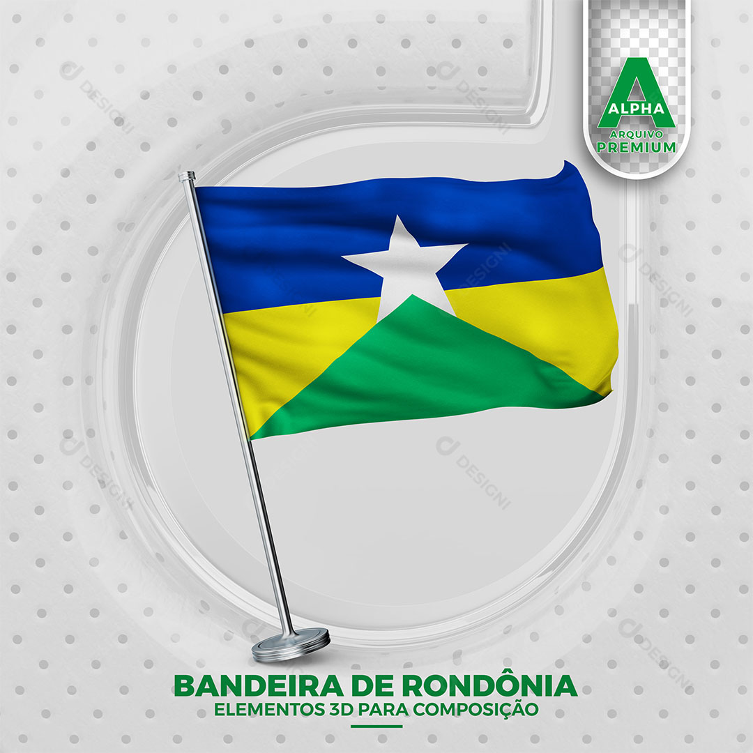 Bandeira do Estado de Rondônia Elemento 3D Para Composição PNG Transparente